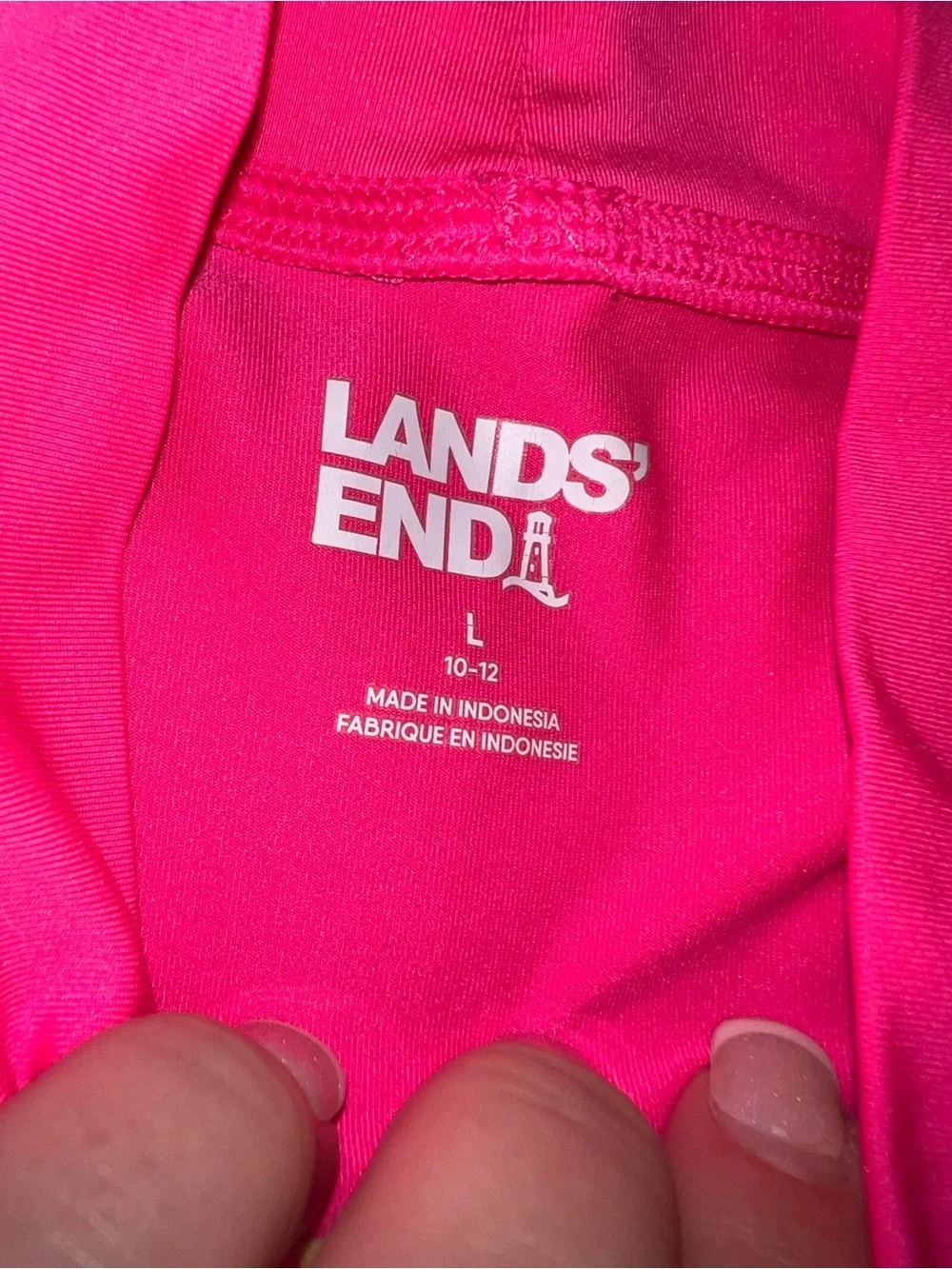 Lands' End Bright Pink Girls large 10/12 Swim Top and matching skort EUC